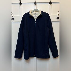 Orvis Mens Size Large Tall Navy Blue 1/4 zip Fleece Long Sleeve Top Sweater